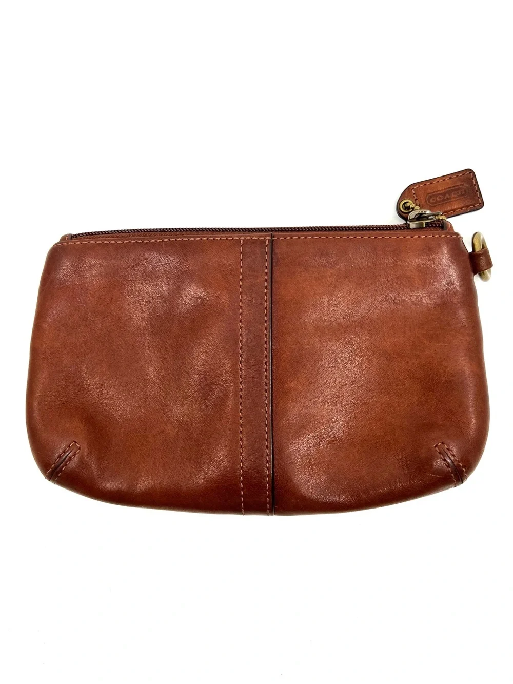 Vintage Coach Bleecker Whiskey Leather Wristlet Clutch Tattersall Lined